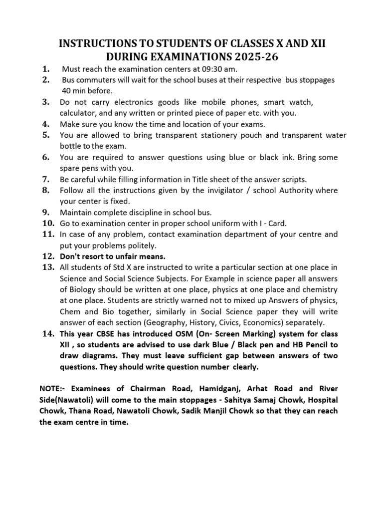 Instructio To Students-1 | PDF