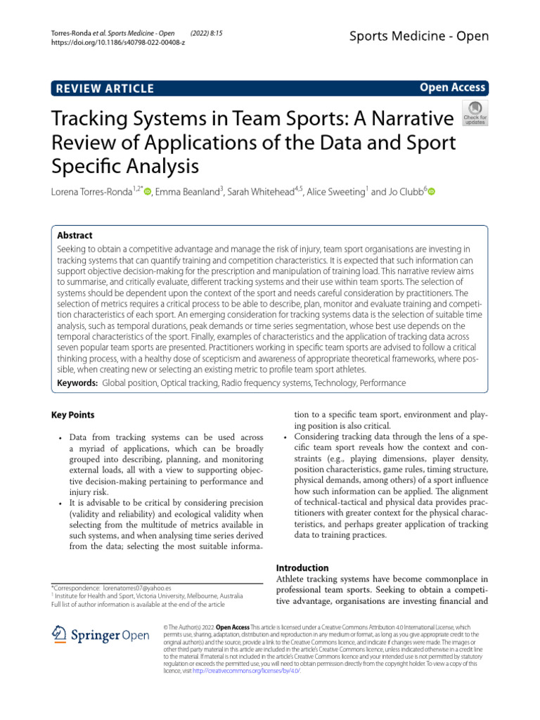 Tracking Systems in Team Sports: A Narrative Review of Applications of ...