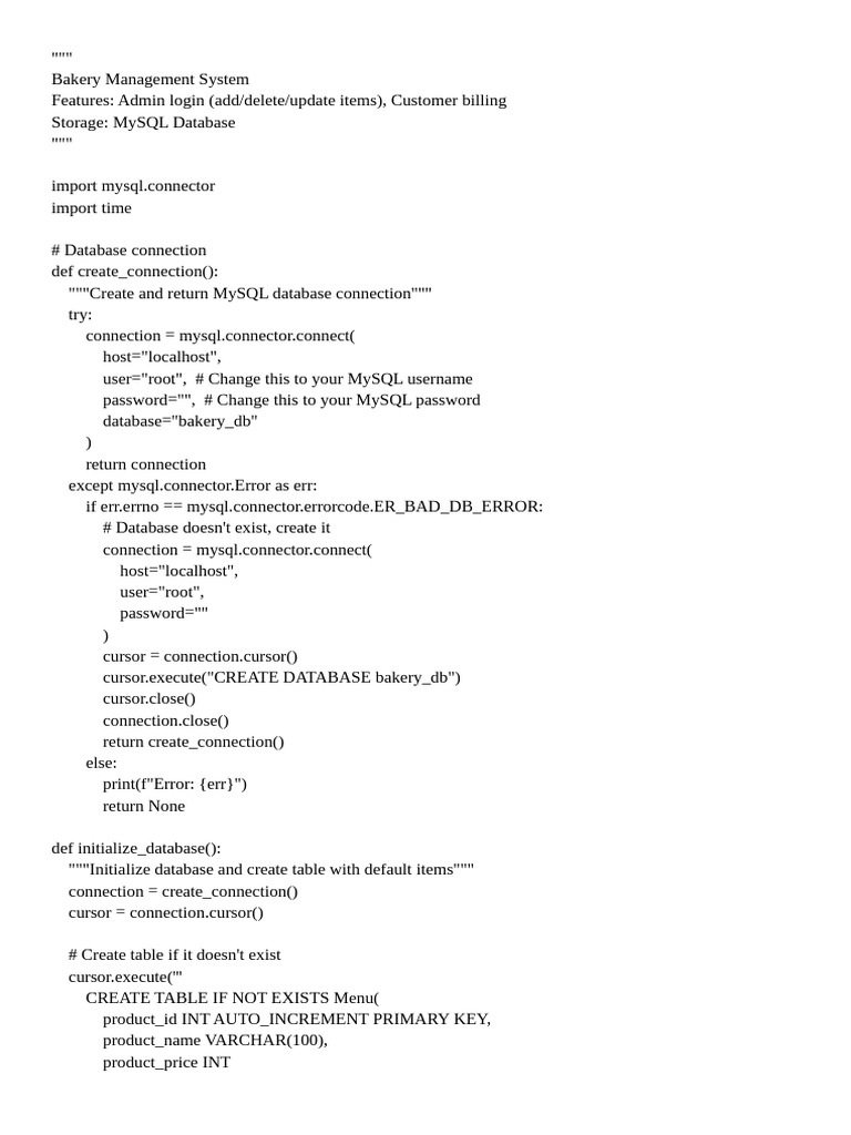 Bakery Management System | PDF | My Sql | Menu