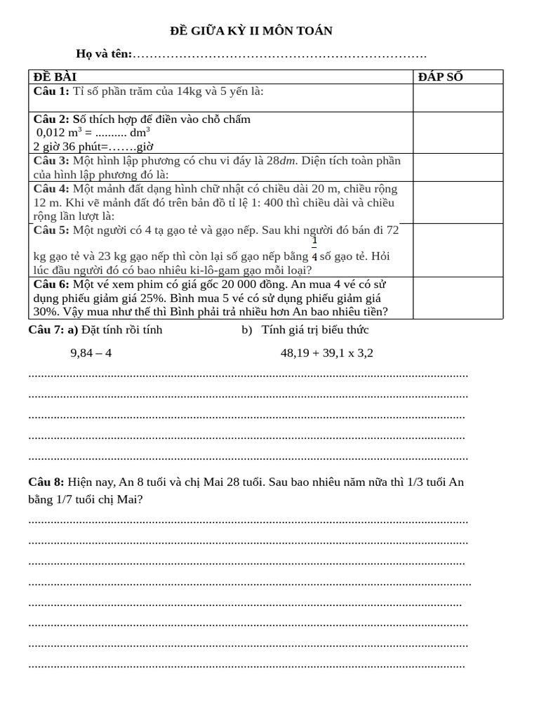 Đề Ôn Gk 2 Đề 4 | PDF
