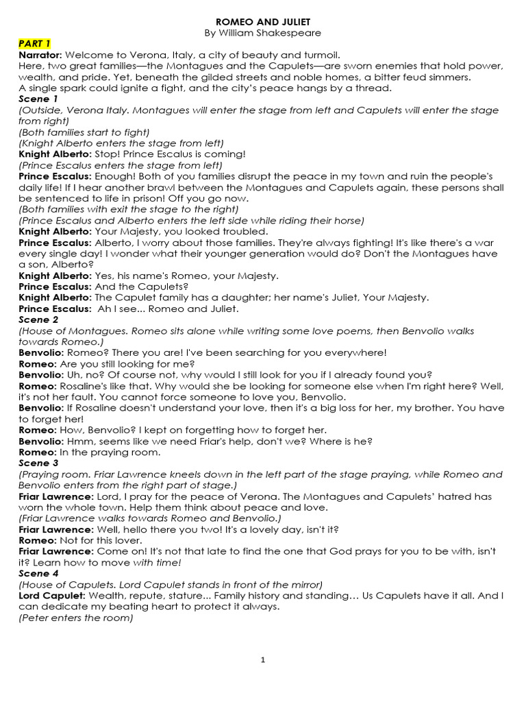 Romeo and Juliet Script 2026 | PDF | Characters In Romeo And Juliet ...