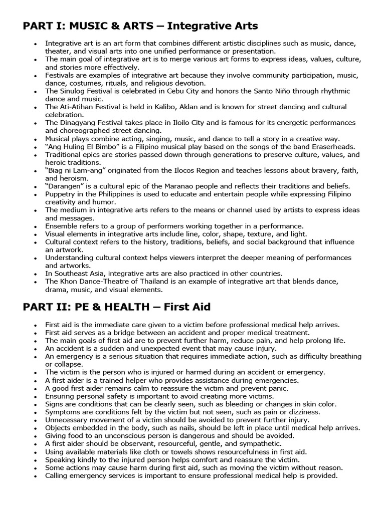 4th Quarter Summative Test Reviewer | PDF | First Aid