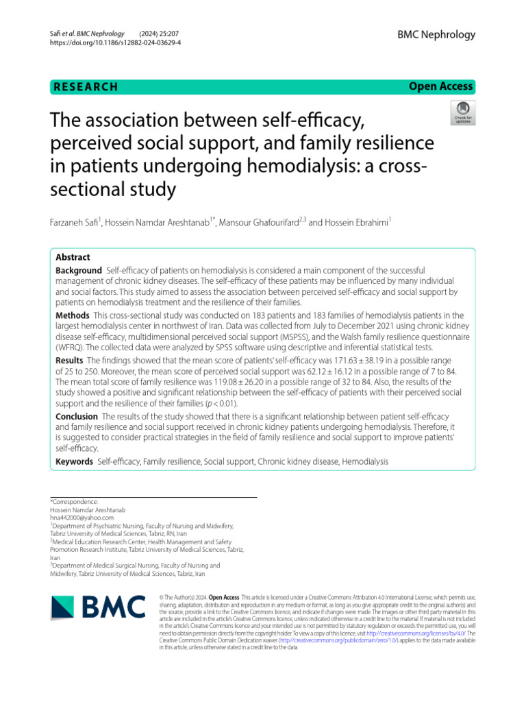 The Association Between Self-Efficacy, Perceived Social Support, and ...