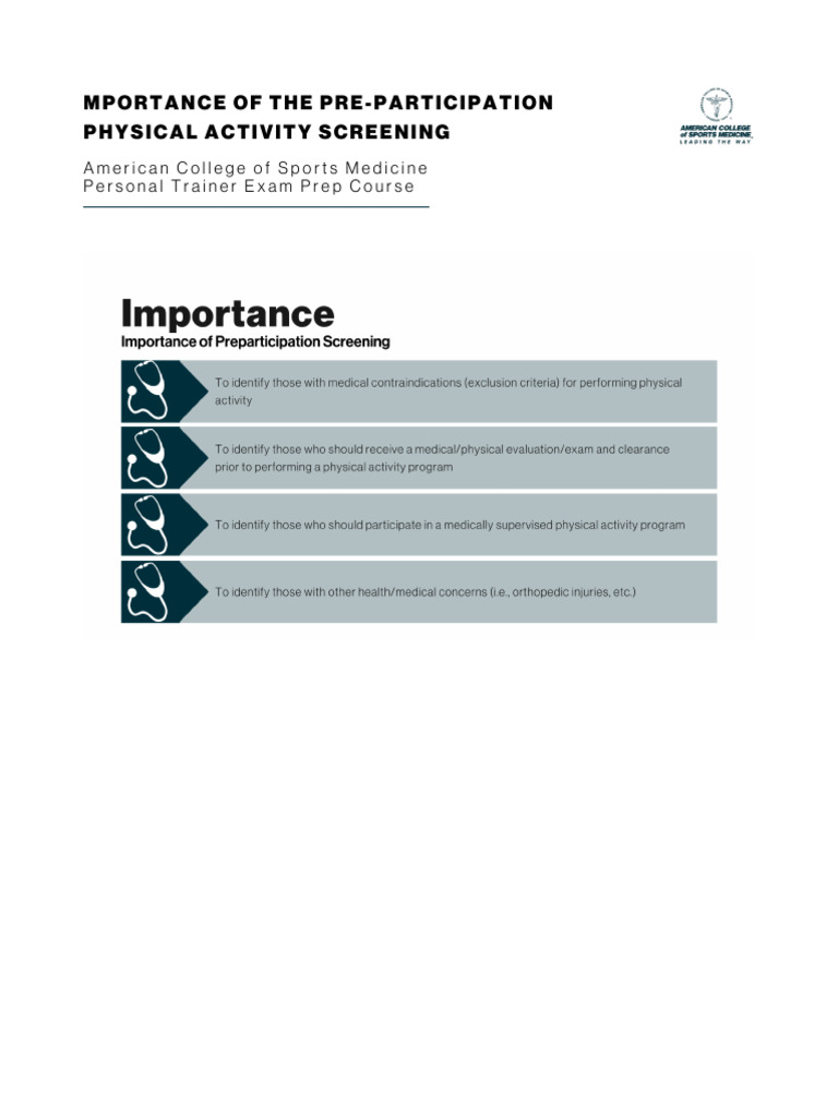 M12H2. PDF Handout Importance of The Pre-Participation Physical ...