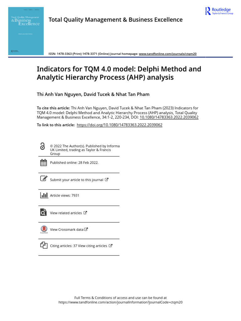 Indicators For TQM 4.0 Model Delphi Method and Analytic Hierarchy ...