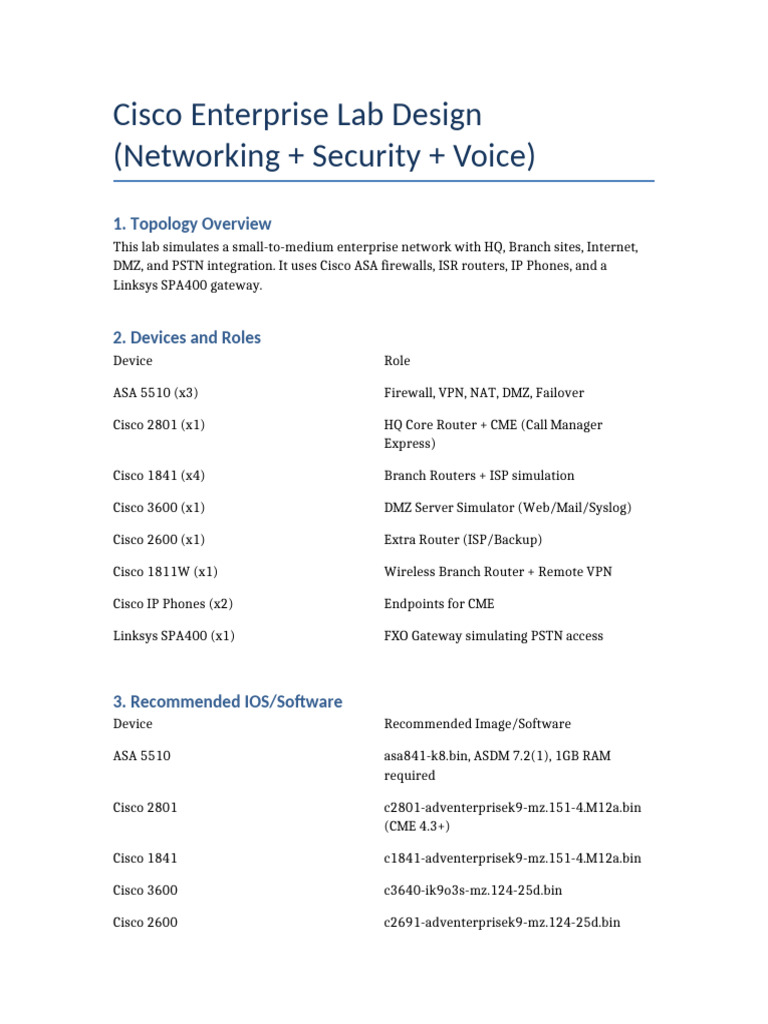 Cisco Enterprise Lab Design | PDF | Router (Computing) | Virtual ...