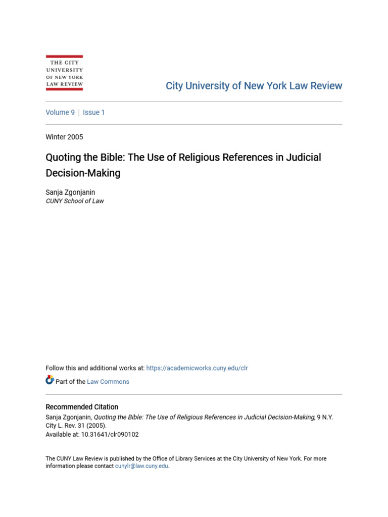 Quoting The Bible - The Use of Religious References in Judicial de | PDF