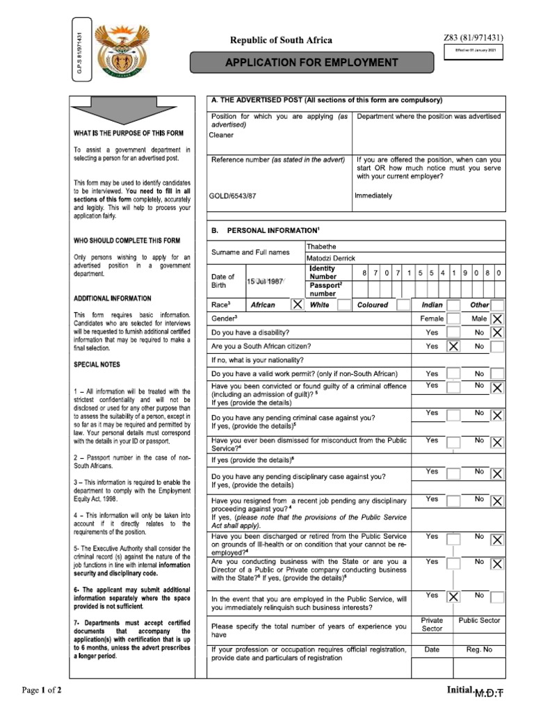 Z83 Form | PDF