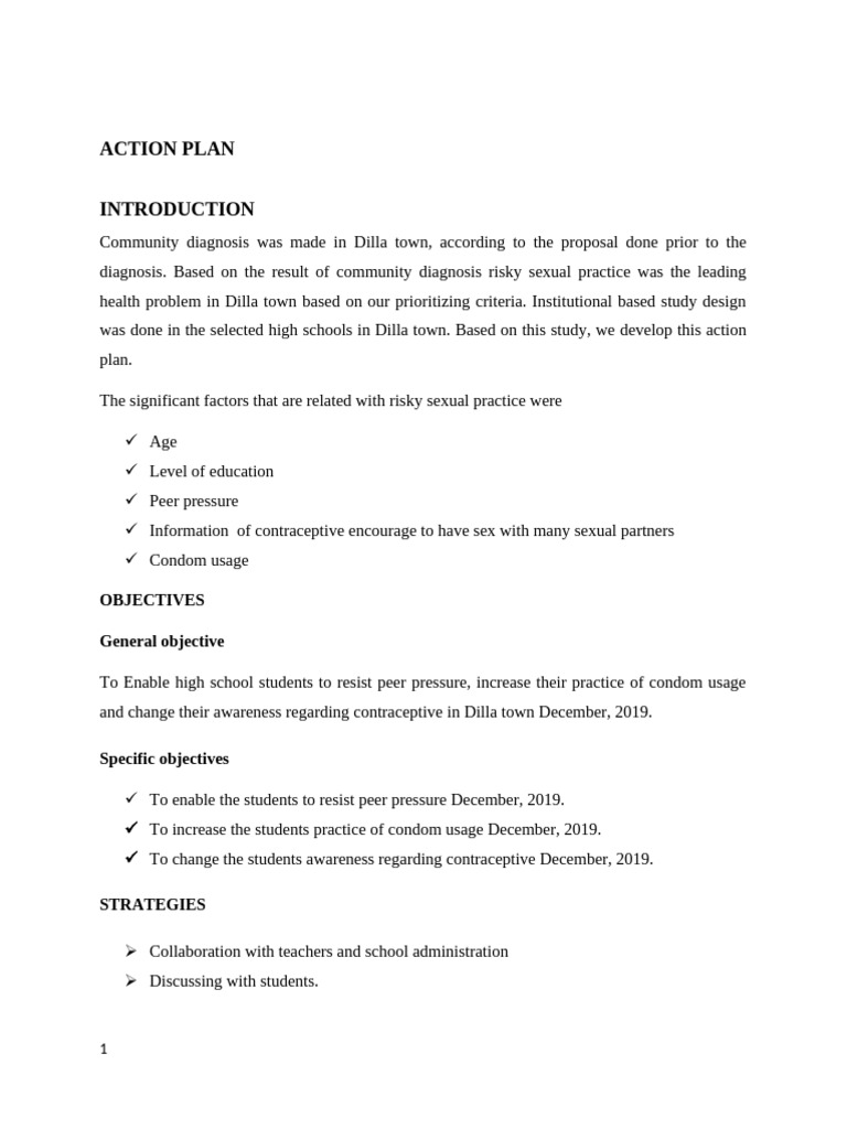 Sample CBTP Action Plan | PDF | Condom | Birth Control