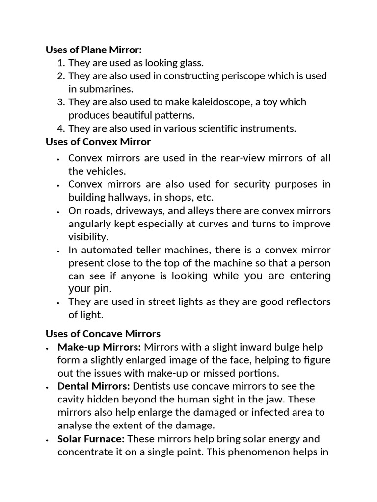 Uses of Plane Mirror | PDF