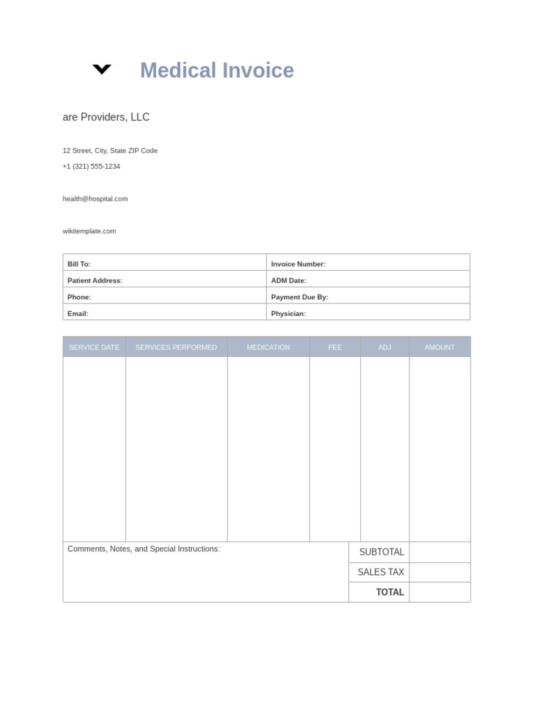 Medical Invoice Template | PDF