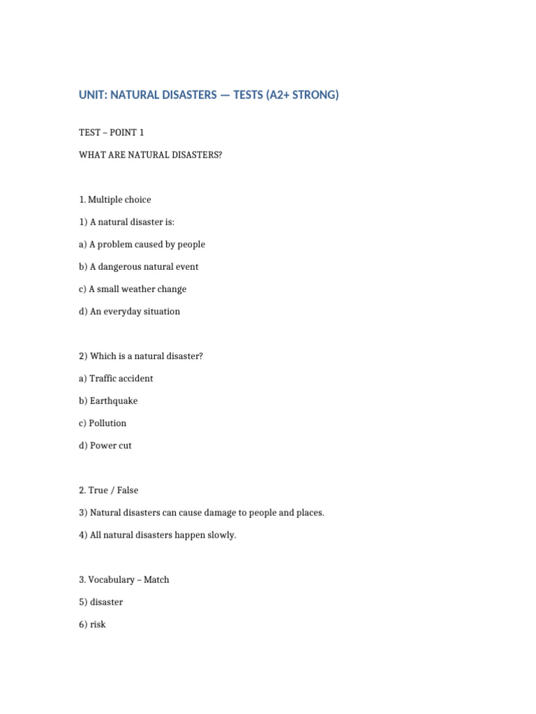 Natural Disasters Tests A2plus Strong | PDF | Volcano | Tsunami