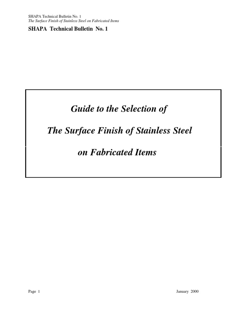 Guide To Selection of Sus Surface Finish PDF Corrosion Friction
