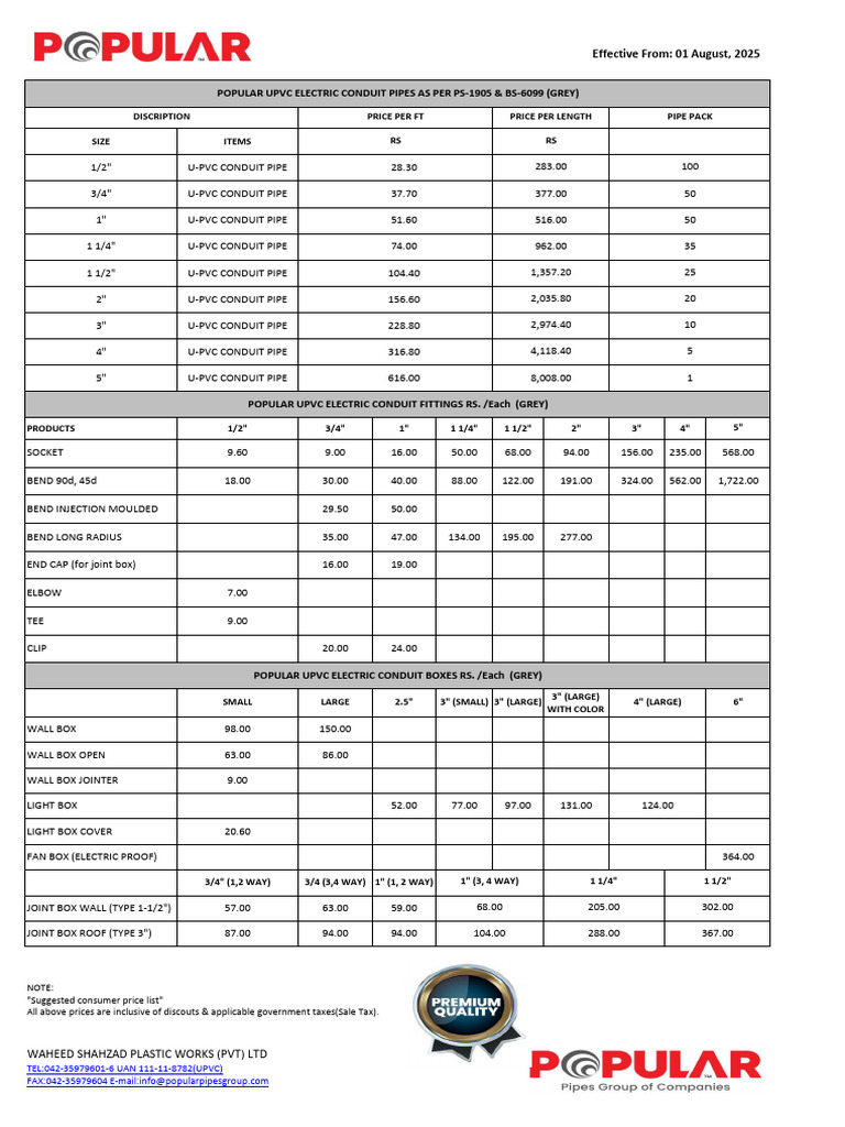 Popular Rate List-Merged | PDF | Pipe (Fluid Conveyance) | Polyvinyl ...