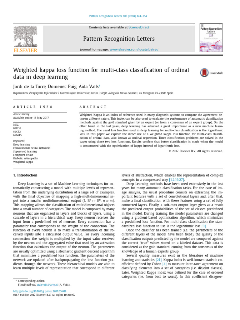 Weighted Kappa Loss Function For Multi-Class Classification of Ordinal ...