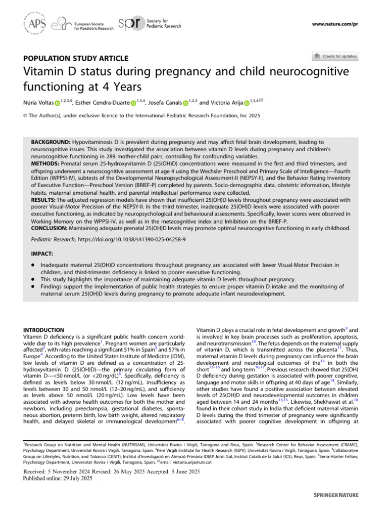 Voltas 2025 Prenatal Vit D Child Neurocognitive Function | PDF ...