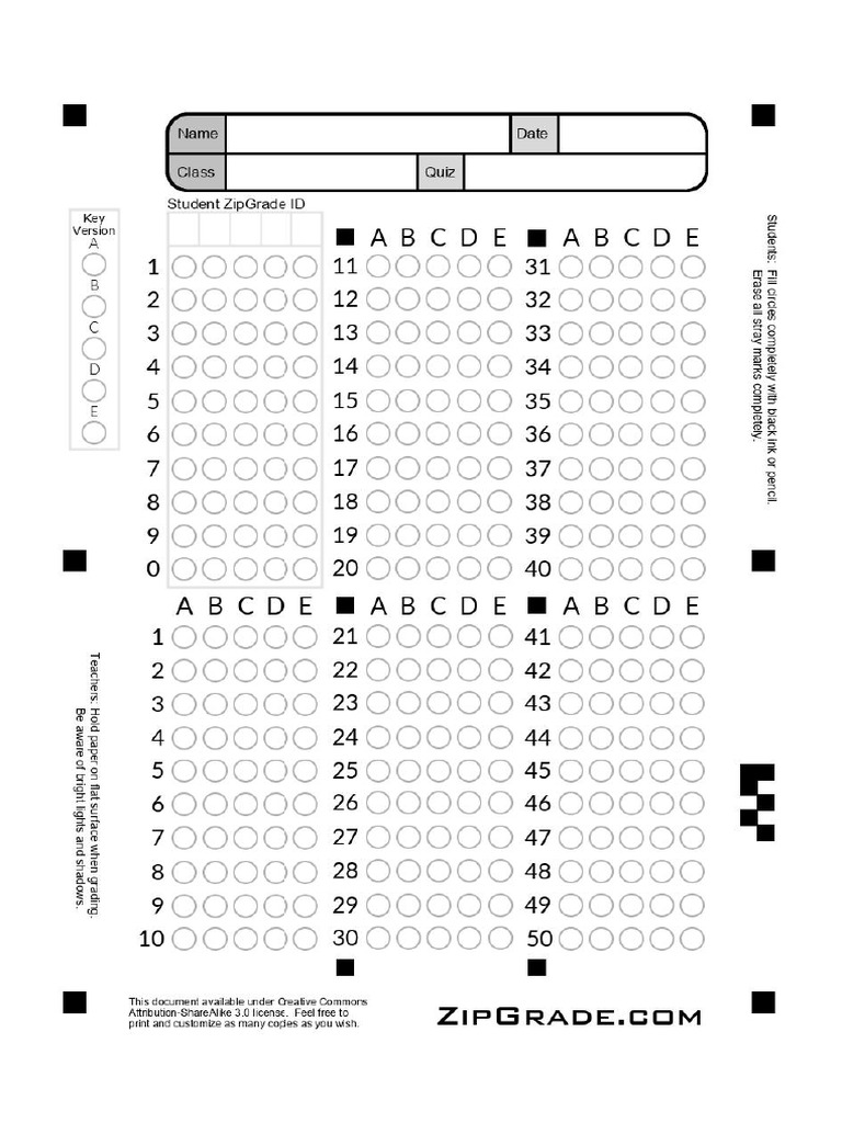 50 Item Answer Sheet Unlicensed | PDF
