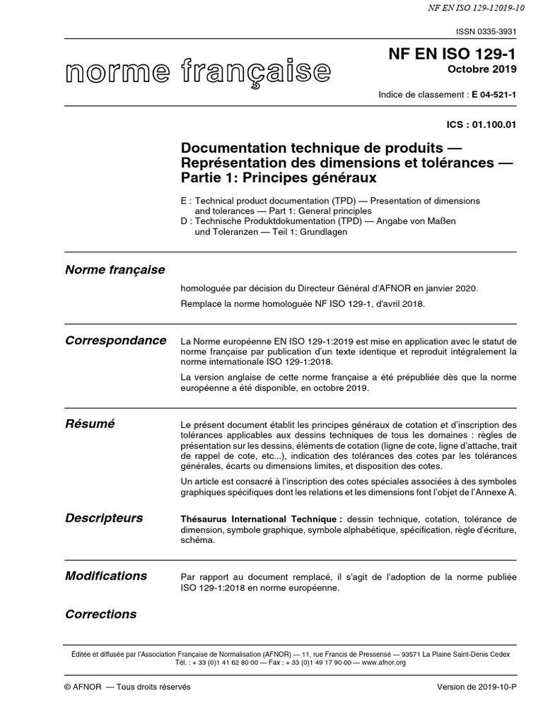 ISO 129-1 (2019) Principes Généraux | PDF | Tolérance géométrique