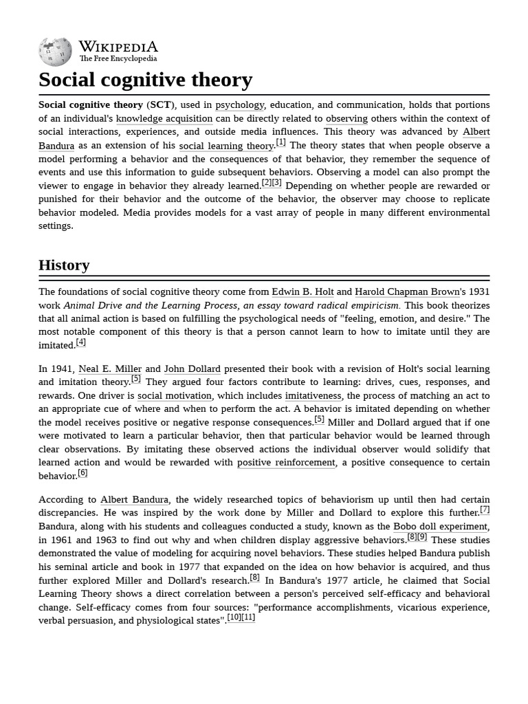Social Cognitive Theory | PDF | Self Efficacy | Psychological Concepts