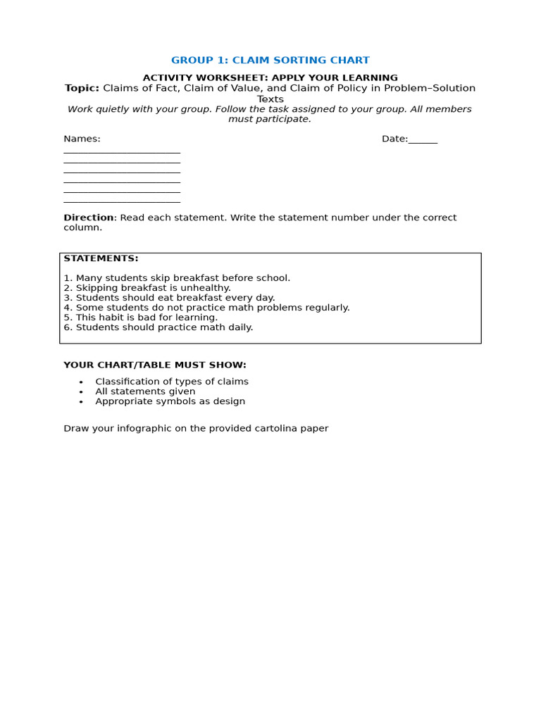 WORKSHEET Type of Claim | PDF | Learning