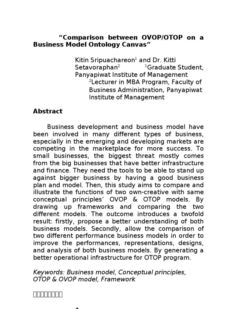 A Comparison Between OVOP and OTOP On A Business Model Ontology Canvas ...