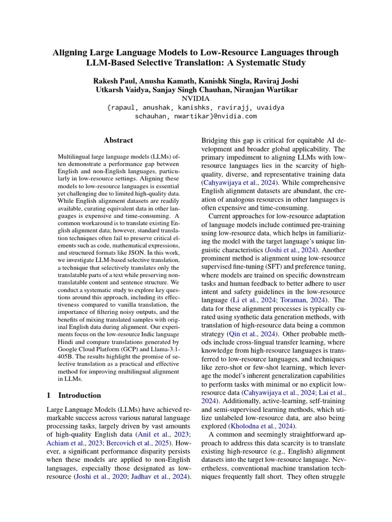 Aligning Large Language Models To Low-Resource Languages Through1 | PDF ...