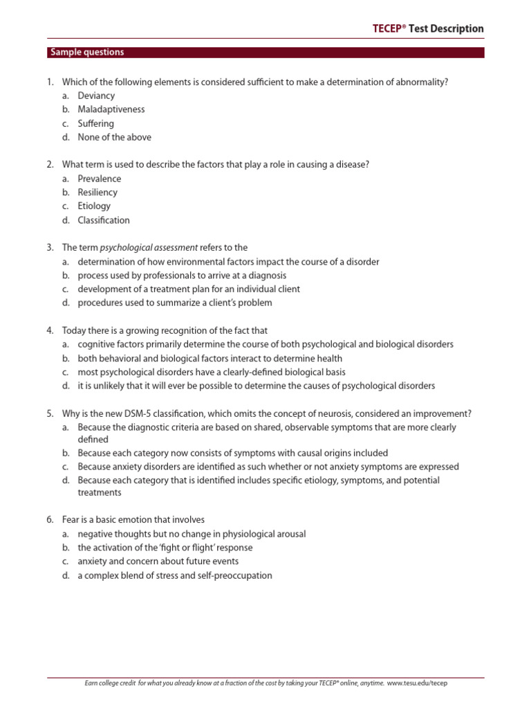 Pepp-Abnormal Psy 20 Questions | PDF | Mental Disorder | Major ...