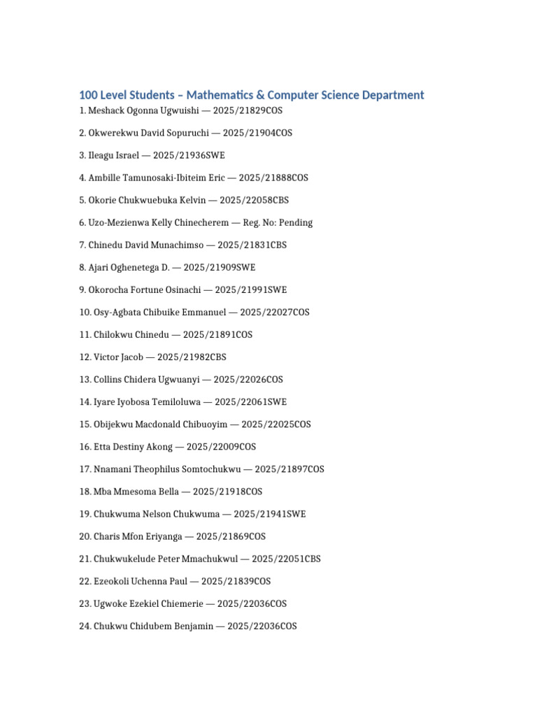 100 Level Maths Computer Science Students-1 | PDF