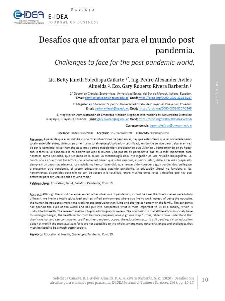 Desafios Que Afrontar Para El Mundo Post Pandemia | PDF | Enseñando ...
