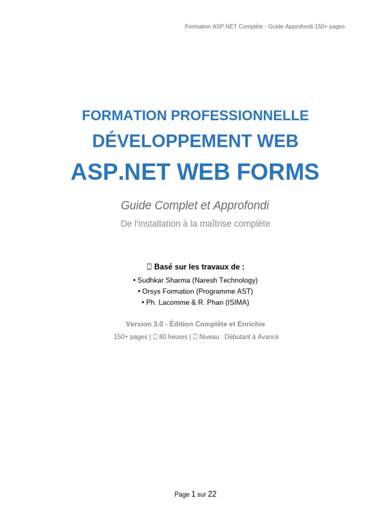 Formation ASPNET Complete 150pages | PDF | Internet | Internet et Web