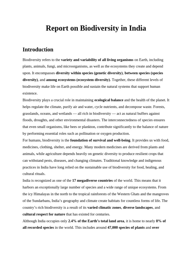 3 Report On Biodiversity in India. | PDF | Biodiversity | Conservation ...