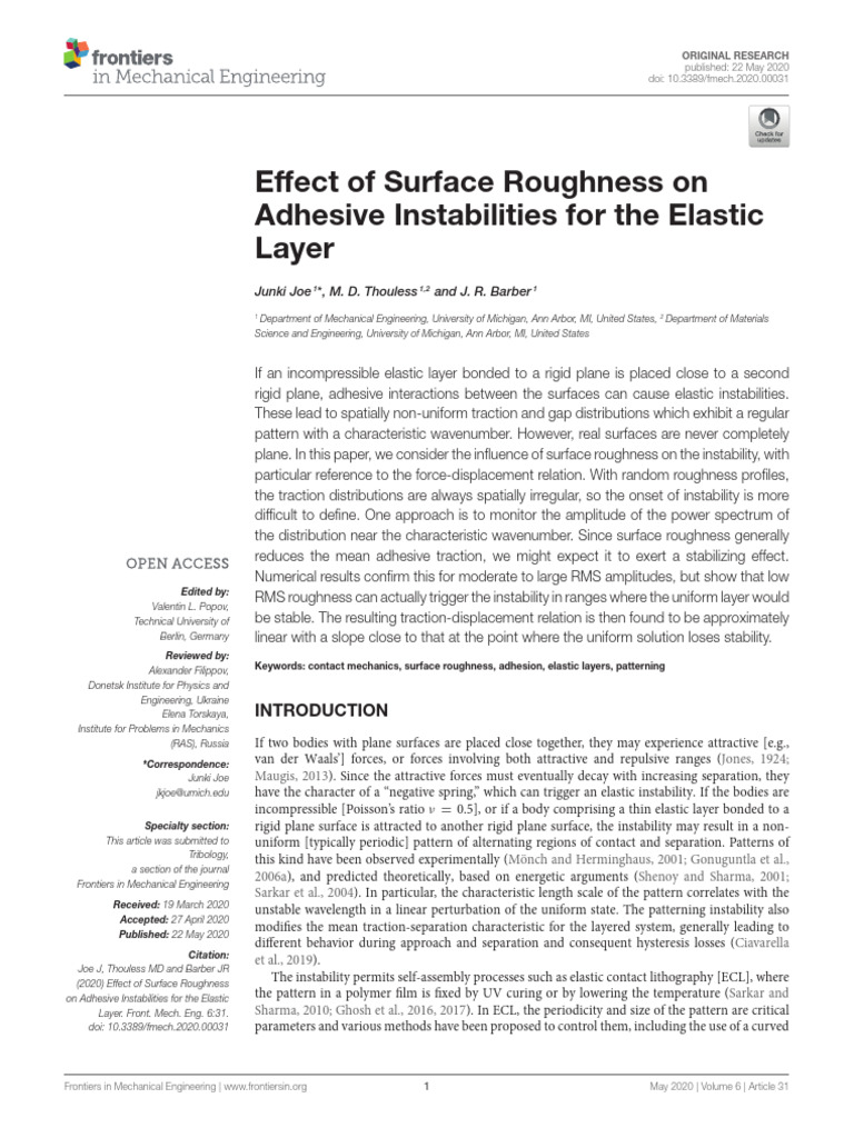 Effect of Surface Roughness On Adhesive Instabilit | PDF | Surface ...
