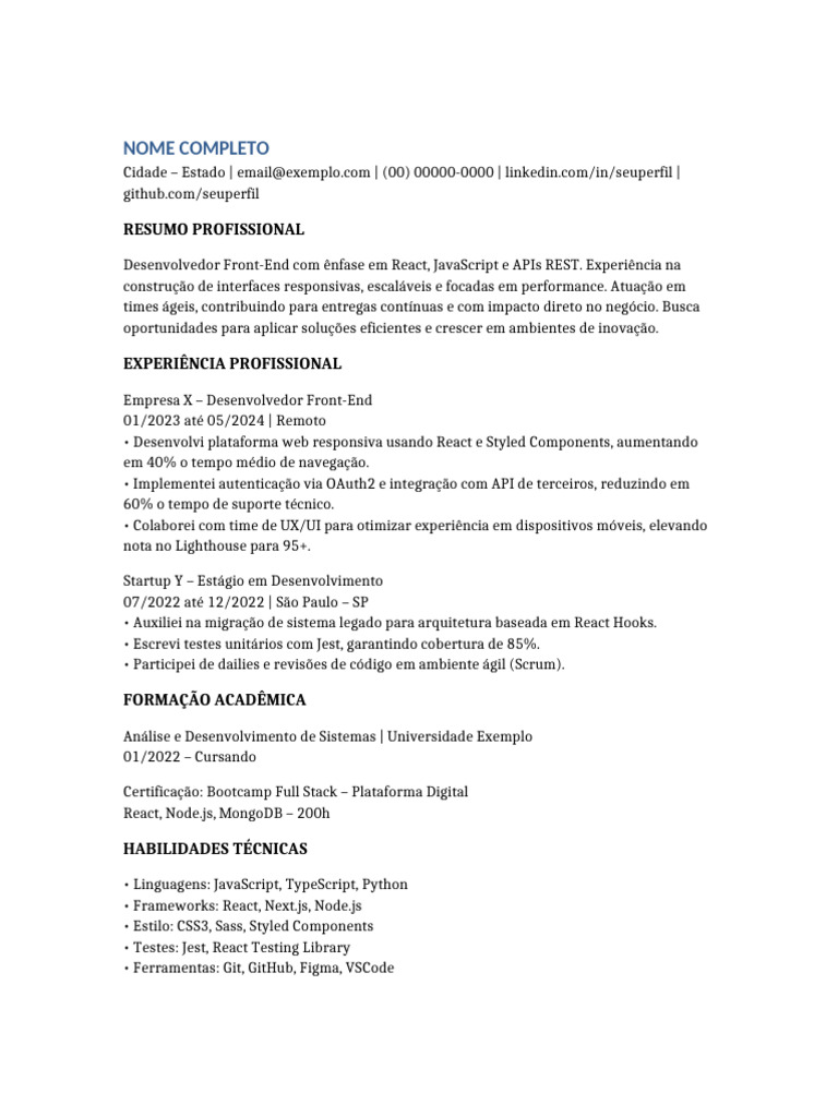 Template CV Ats Completo | PDF