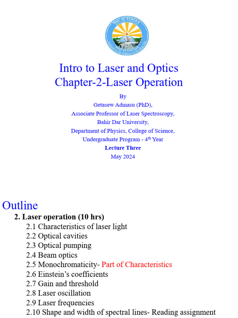 Intro Laser and Optics-Chapter-2 | PDF | Laser | Light