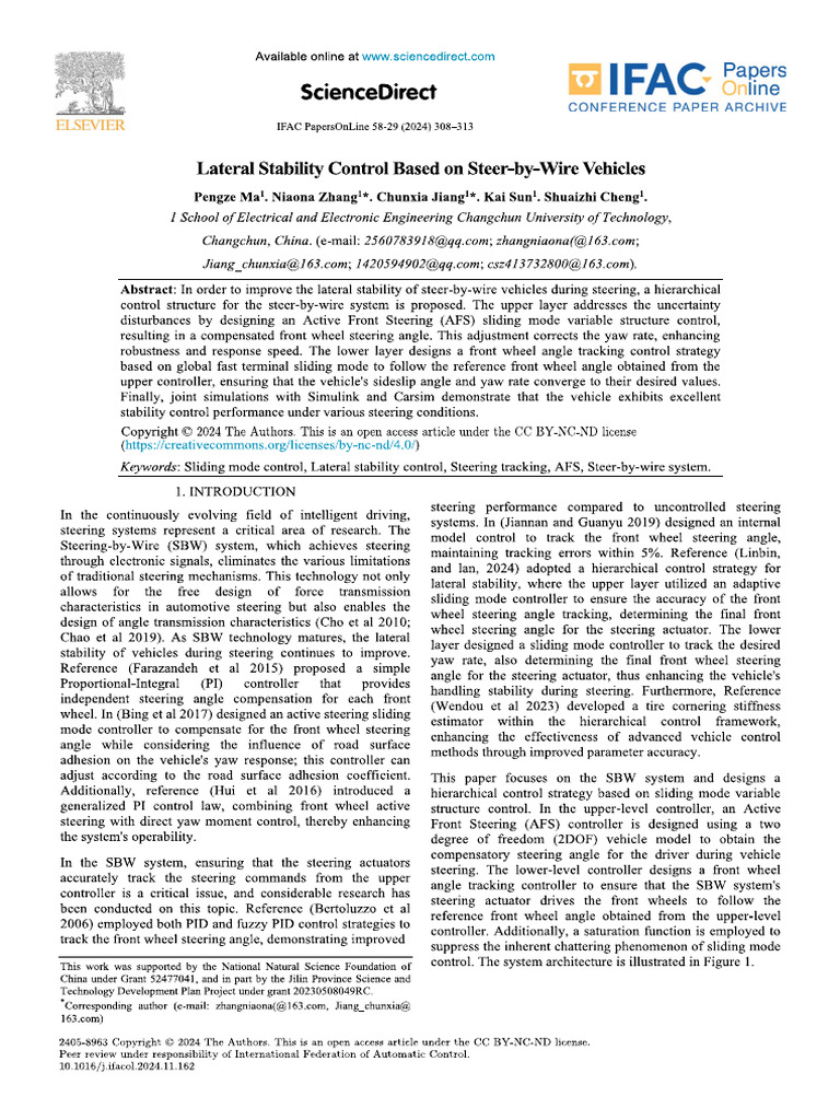 Lateral Stability Control Based On Steer-By-Wire Vehicles | PDF