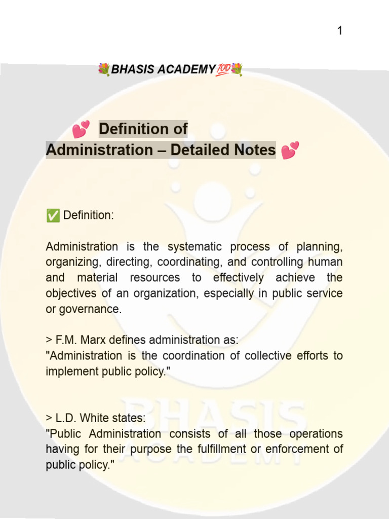 Definition of Administration - Detailed Notes | PDF | Leadership ...