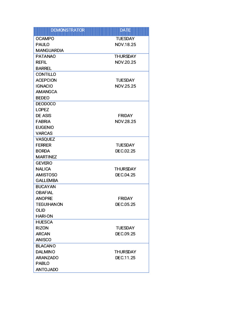 Demo Schedule | PDF
