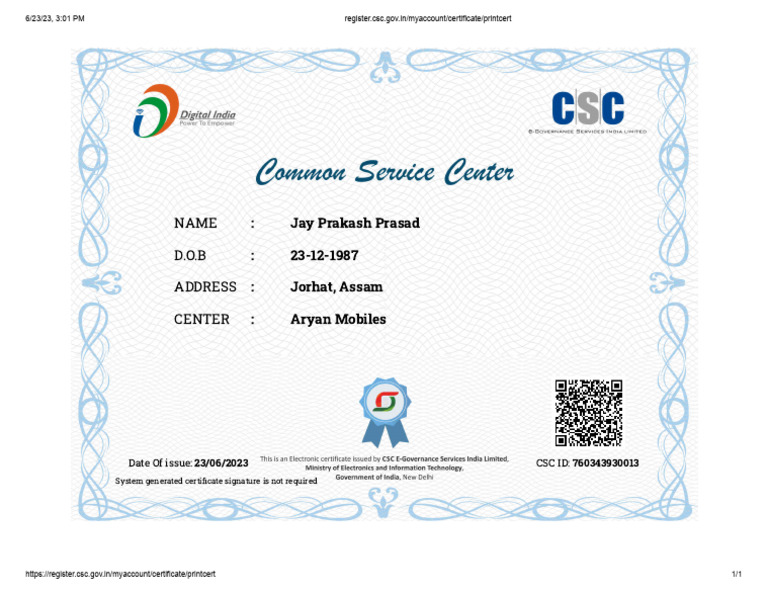 CSC Certificate | PDF