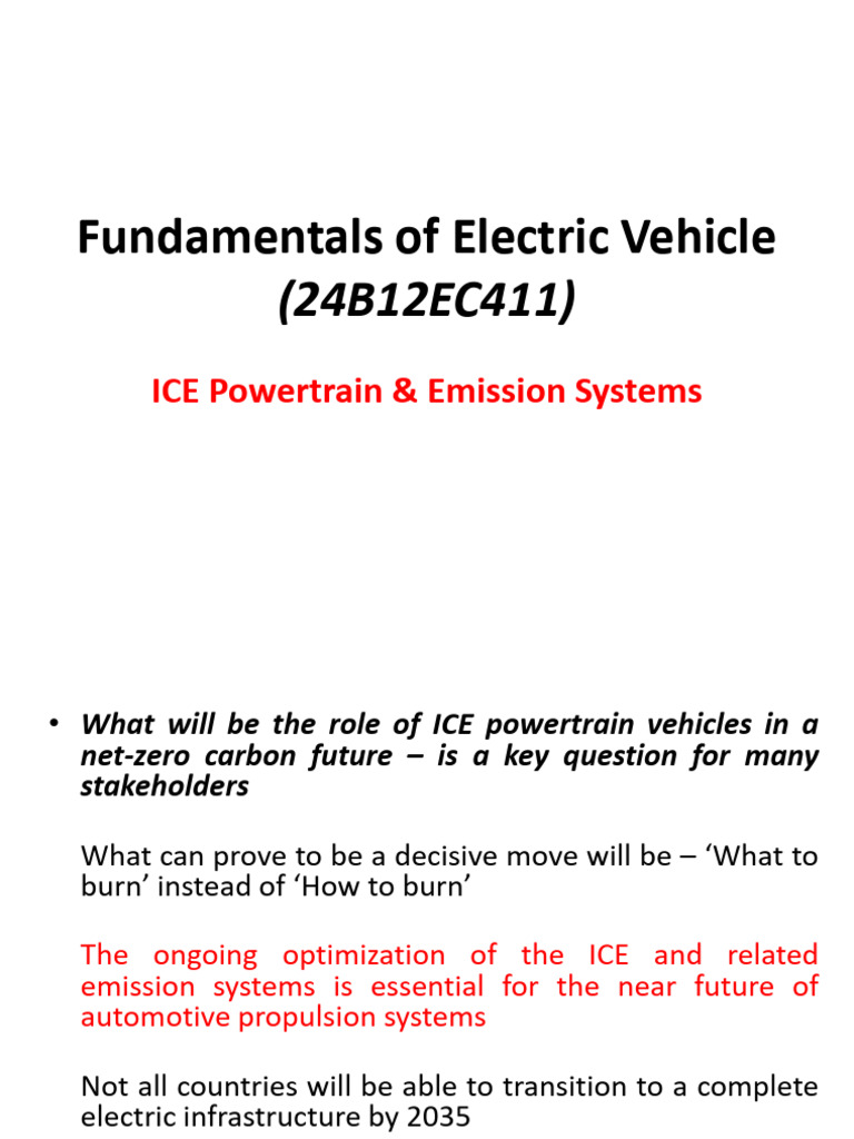 ICE - Fundamentals of Electric Vehicle (24B12EC411) (NSB) | PDF ...