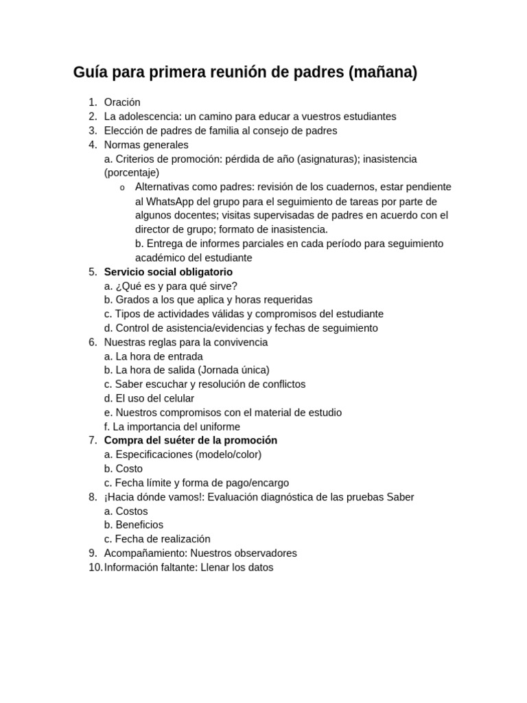 Guía para Primera Reunión de Padres | PDF