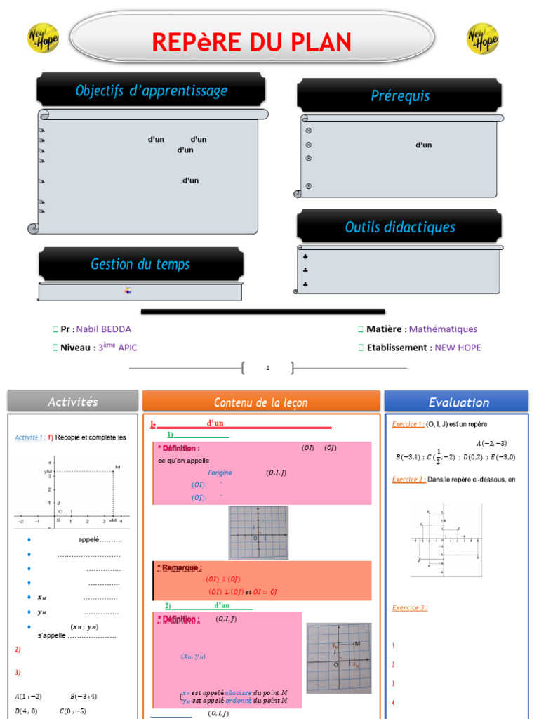 Repere Dans Le Plan Cours Et Exercices Ma | PDF | Coordonnées ...