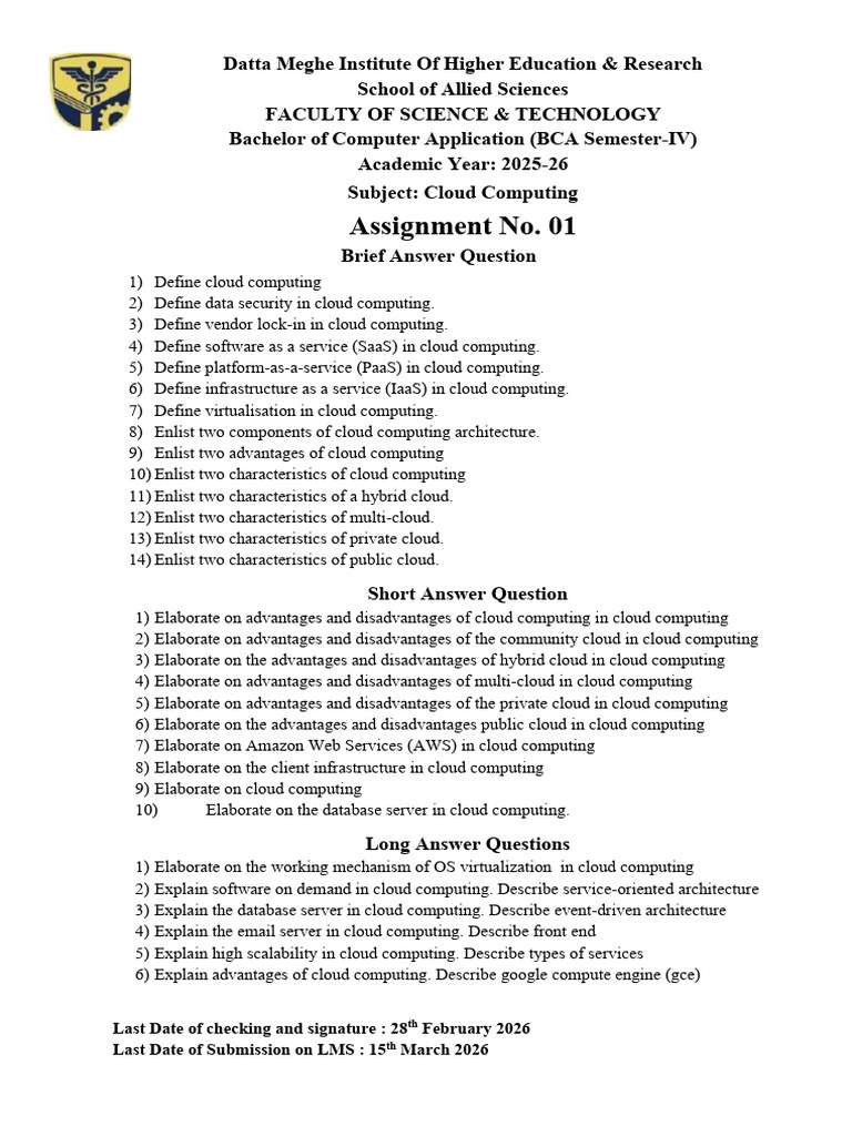 06 Assignment 1 28 Feb 2026 | PDF | Cloud Computing | Platform As A Service