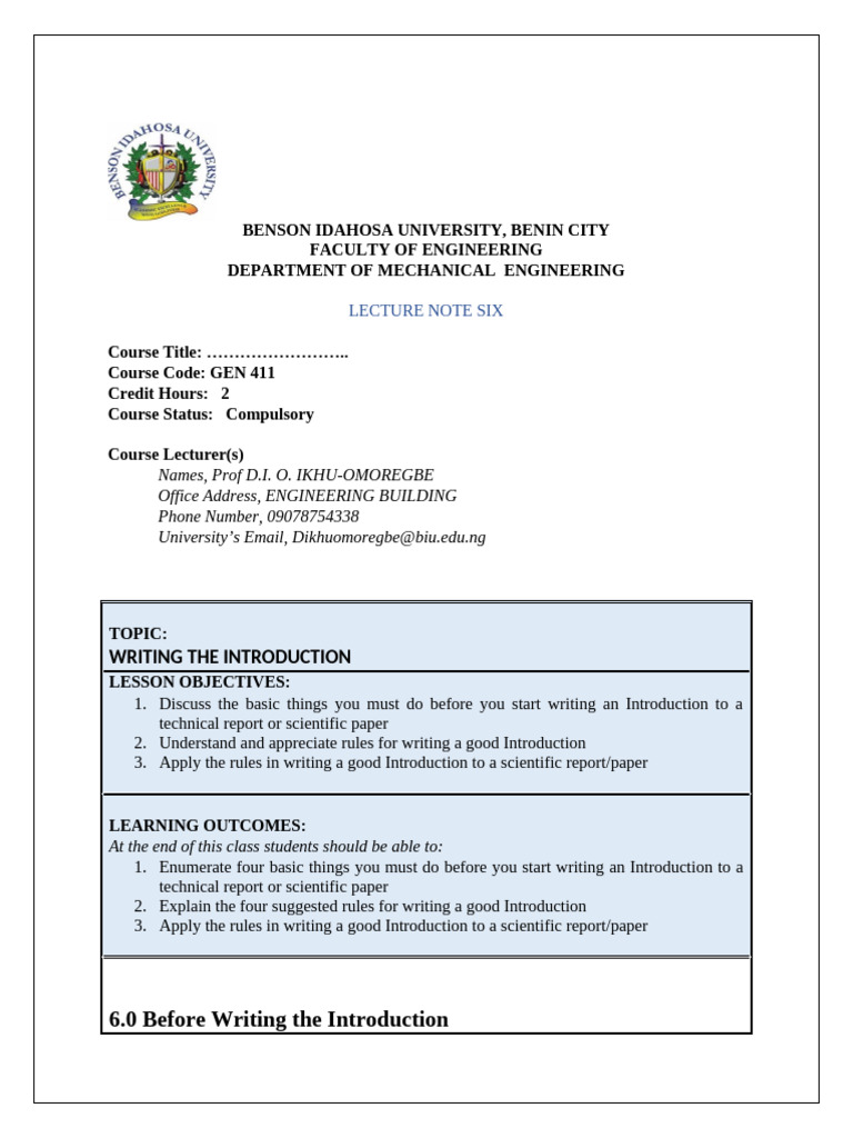 GEN 411 - Lecture Note 6 | PDF | Cognition