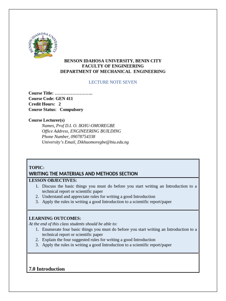 GEN 411 - Lecture Note 7 | PDF | Experiment | Statistics