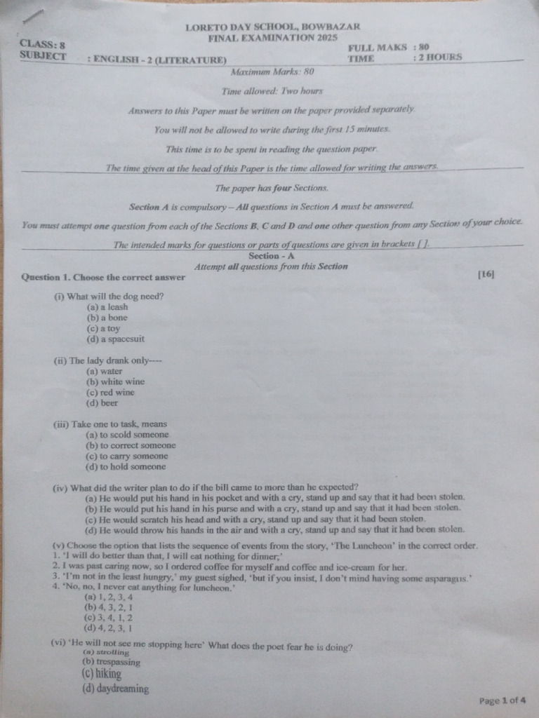 Class 8 Final Term 2024 | PDF