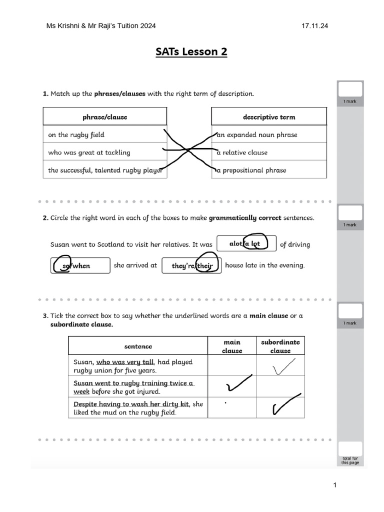 SATs Lesson 2 - English Homework | PDF