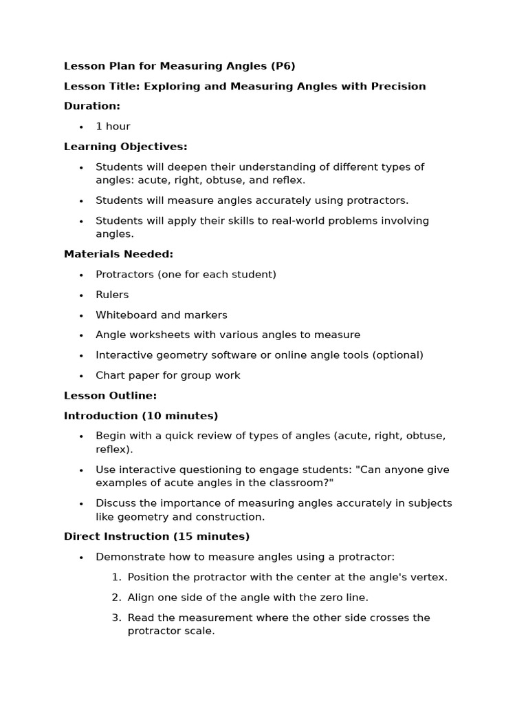 Measuring Angles | PDF | Angle | Lesson Plan