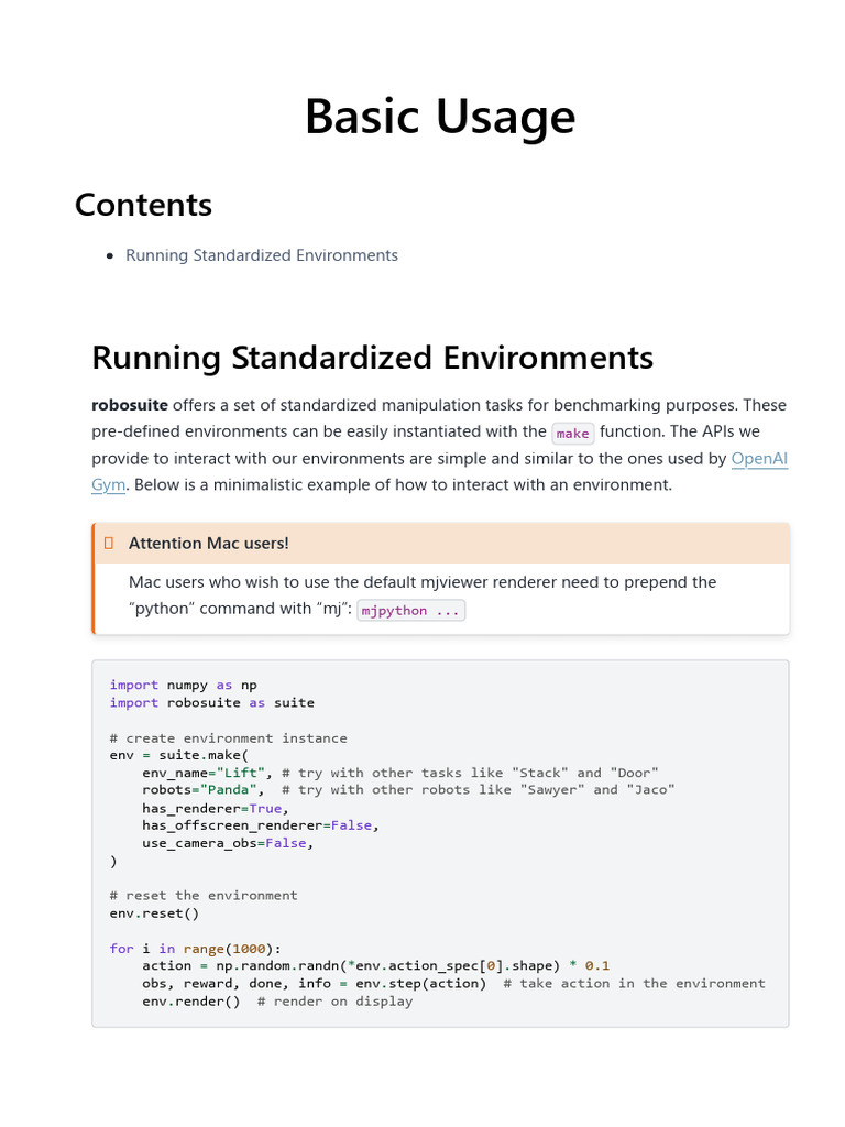 Basic Usage - Robosuite 1.5 Documentation | PDF
