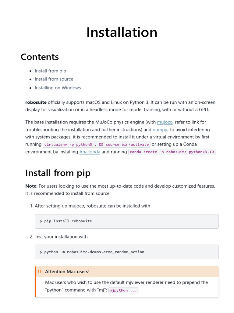 Installation - Robosuite 1.5 Documentation | PDF | Computing Platforms ...