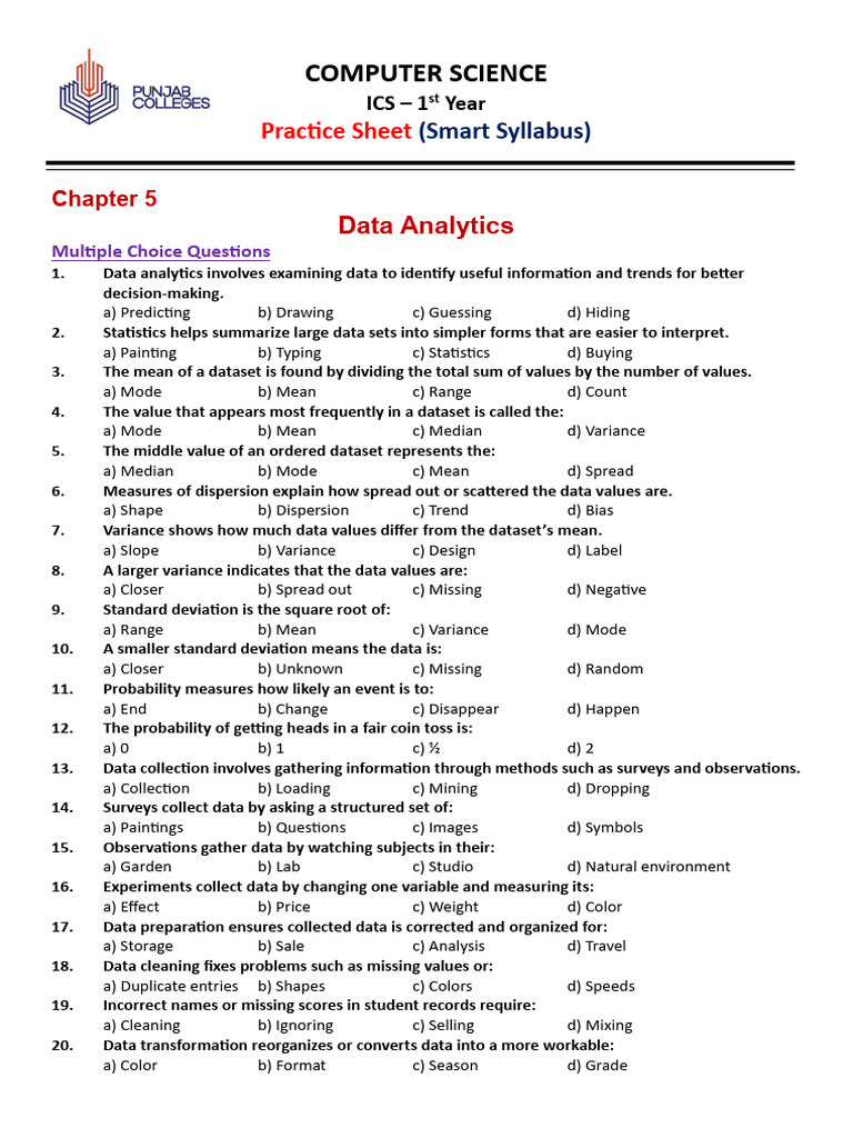 Computer Science Chap 5 Data Analytics PS | PDF | Mean | Variance